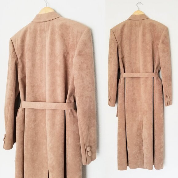 Vintage PT Princeton Custom Tailor Suede Double Breasted Long Belted Coat Beige - Picture 10 of 14